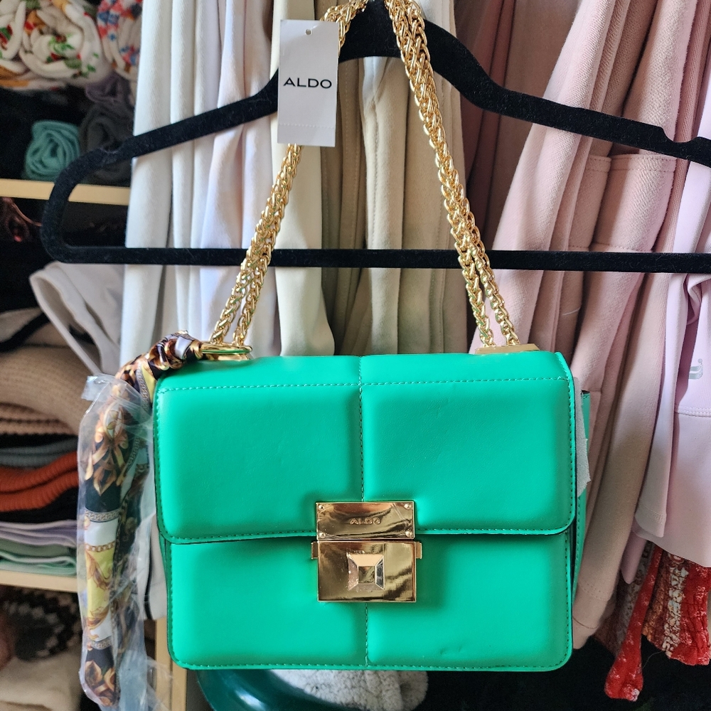 Aldo Albonnon Emerald Green Small Shoulder Bag Brown Interior New.